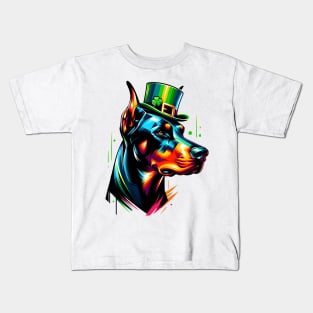 Doberman Pinscher Revels in Saint Patrick's Day Fun Kids T-Shirt